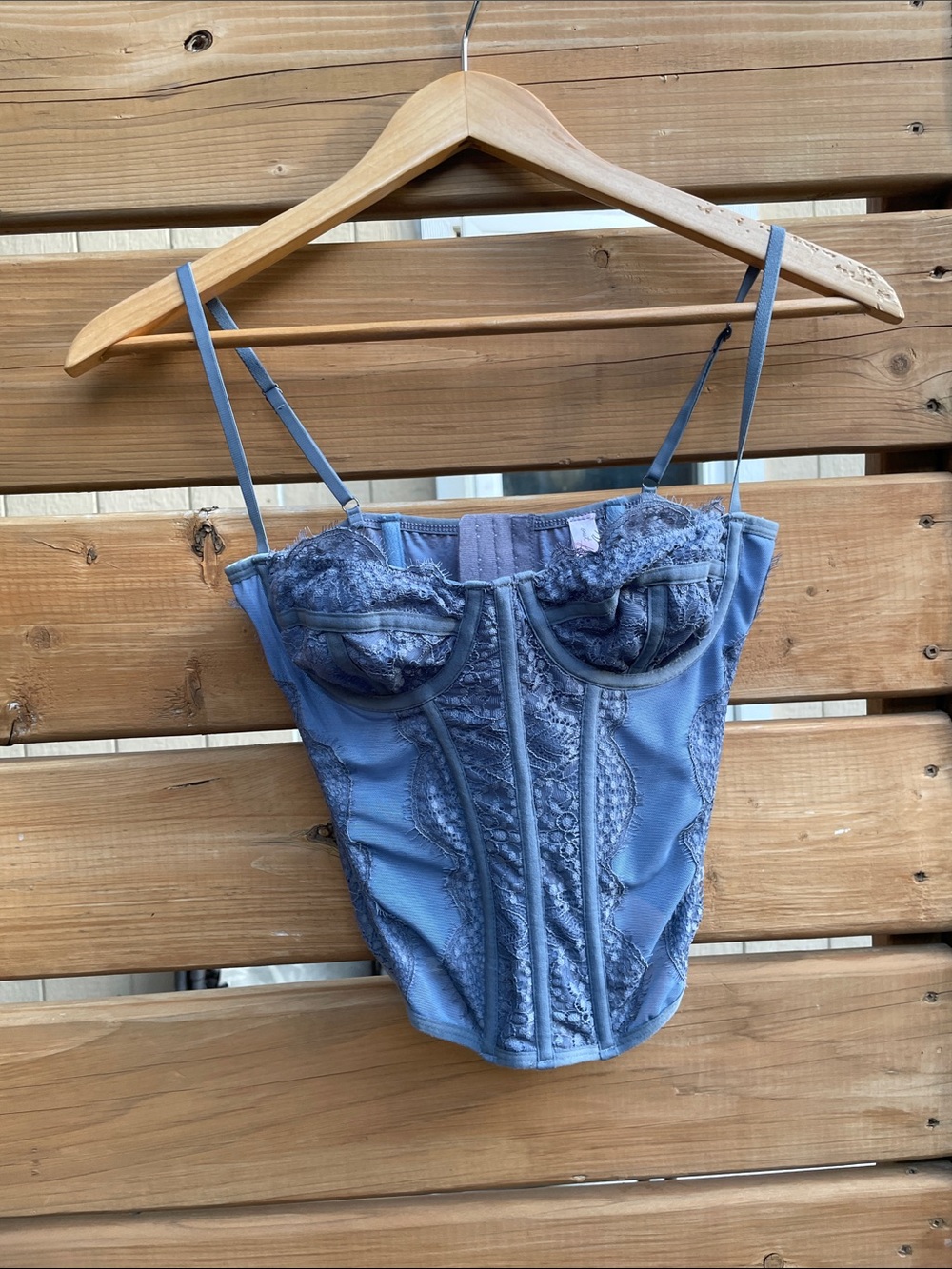 Out From Under Dusty Blue Lace-Trim Corset Camisole (M)
